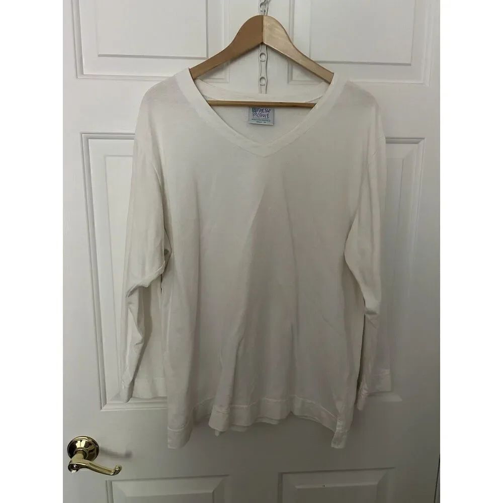 FRESH PRODUCE Size Medium White Jetsetter Long Sleeve Travel Tunic Top